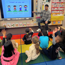 Zain Suleman teaching children in a classroom